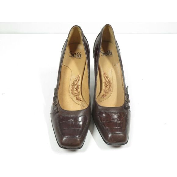 Sofft Leather Croc Square Toed Heels Pumps Brown Women  Size 9 - Picture 2 of 9
